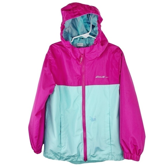 EDDIE BAUER Girls Kids Hot Pink and Aqua Baby Blue Hooded Zip Jacket XS (5/6) - Picture 1 of 9